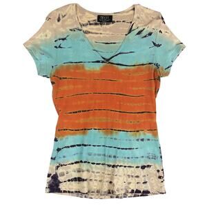 Tryst Tie Dye Stripe Top Turquoise Beige Orange